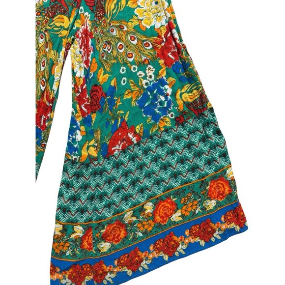 Free People Boho Wide Leg Jumpsuit Floral Peacock Tie Back Romper S - Picture 5 of 7